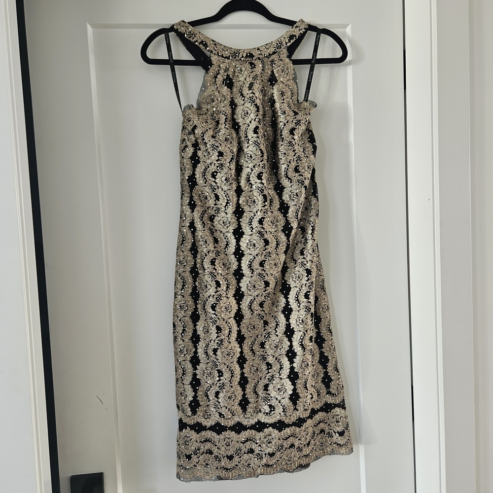 Joseph Ribkoff Black and Cream Lace Midi Dress